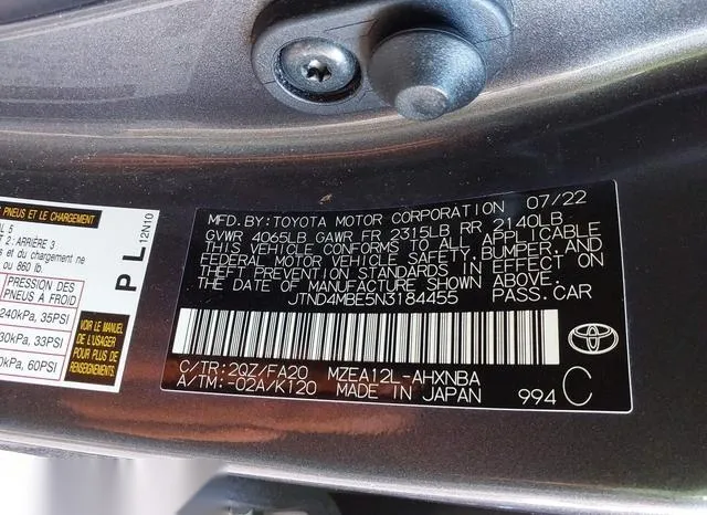 JTND4MBE5N3184455 2022 2022 Toyota Corolla- SE 9