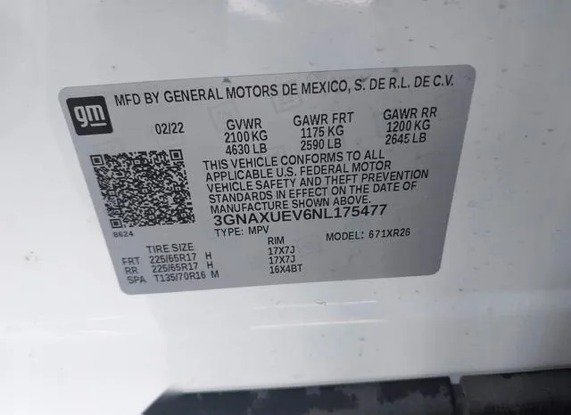 3GNAXUEV6NL175477 2022 2022 Chevrolet Equinox- Awd Lt 9