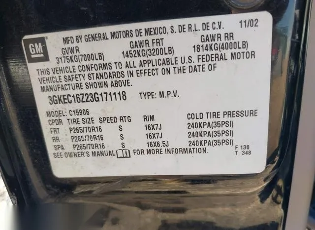 3GKEC16Z23G171118 2003 2003 GMC Yukon Xl 1500- Slt 9