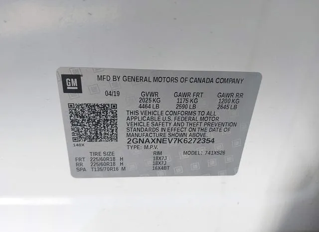 2GNAXNEV7K6272354 2019 2019 Chevrolet Equinox- Premier 9