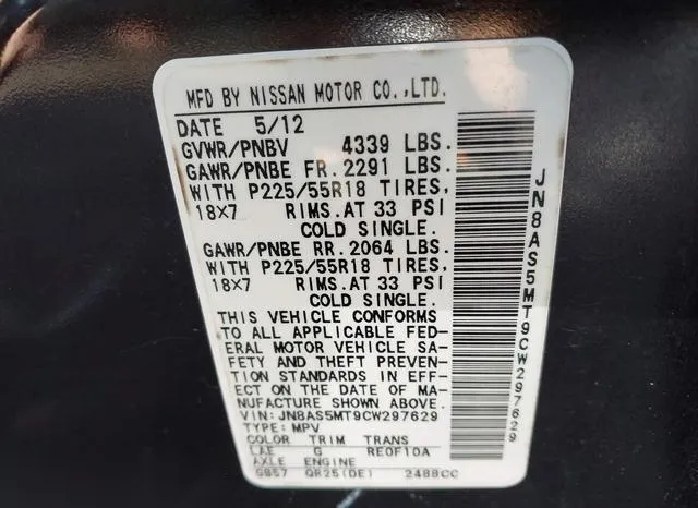 JN8AS5MT9CW297629 2012 2012 Nissan Rogue- Sv W/Sl Pkg 9