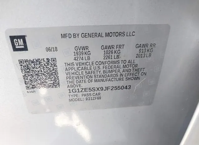 1G1ZE5SX9JF255043 2018 2018 Chevrolet Malibu- Premier 9