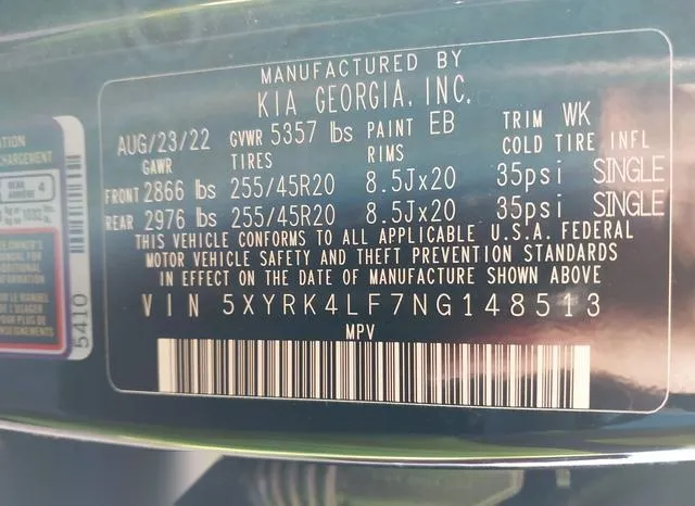 5XYRK4LF7NG148513 2022 2022 KIA Sorento- SX 9