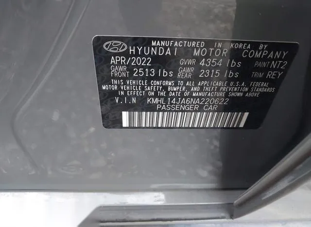 KMHL14JA6NA220622 2022 2022 Hyundai Sonata- Sel 9