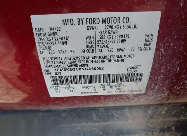 1FM5K8GC0NGA60062 2022 2022 Ford Explorer- ST 9