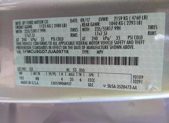 1FMCU9GD7JUA09718 2018 2018 Ford Escape- SE 9