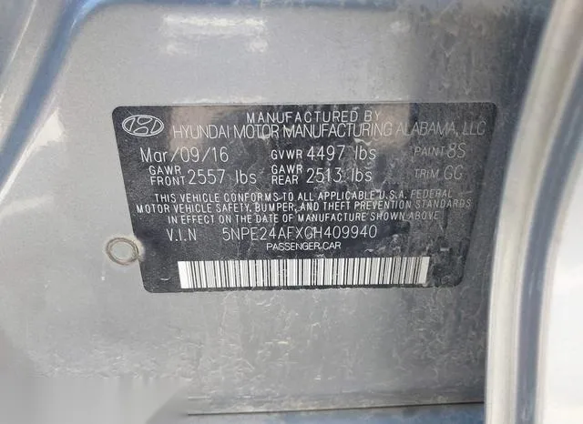 5NPE24AFXGH409940 2016 2016 Hyundai Sonata 9