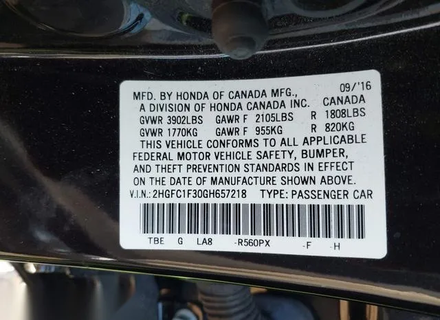 2HGFC1F30GH657218 2016 2016 Honda Civic- Ex-T 9