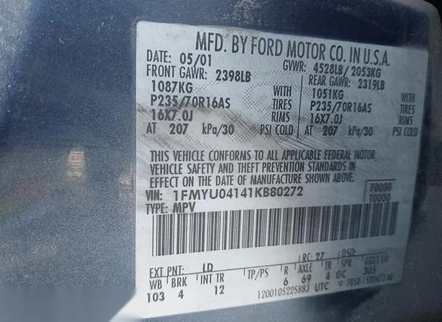 1FMYU04141KB80272 2001 2001 Ford Escape- Xlt 9