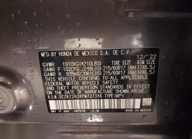 3CZRZ2H38PM727346 2023 2023 Honda HR-V- Awd Lx 9