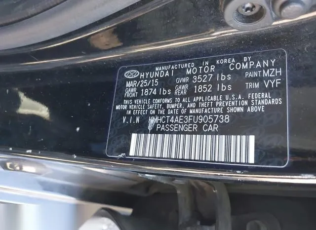 KMHCT4AE3FU905738 2015 2015 Hyundai Accent- Gls 9