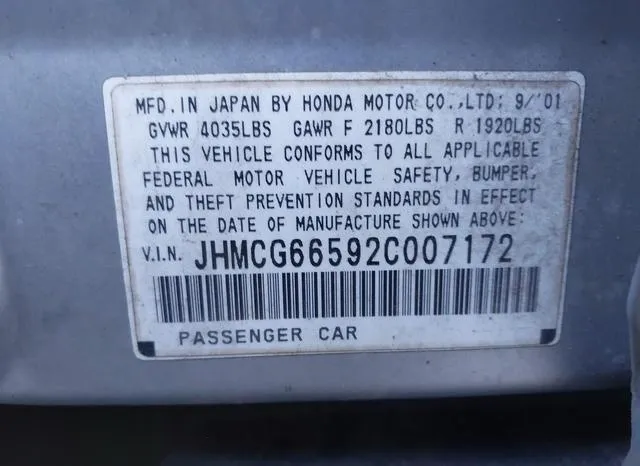 JHMCG66592C007172 2002 2002 Honda Accord- 2-3 Lx/Lx 9