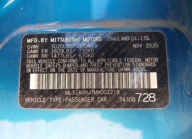 ML32AUHJ7MH002218 2021 2021 Mitsubishi Mirage- Carbonite Ed 9