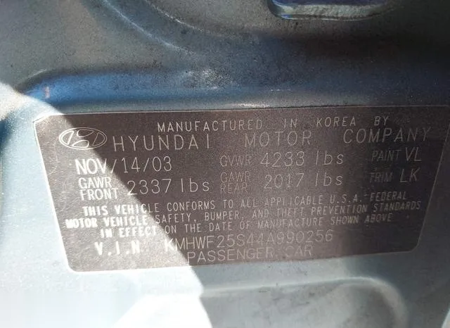 KMHWF25S44A990256 2004 2004 Hyundai Sonata 9