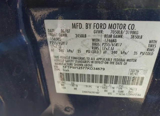 1FTPW12577KD34679 2007 2007 Ford F-150- Lariat/Xlt 9