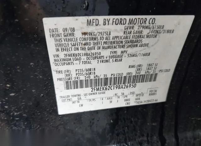 2FMEK62C19BA26950 2009 2009 Ford Flex- Sel 9