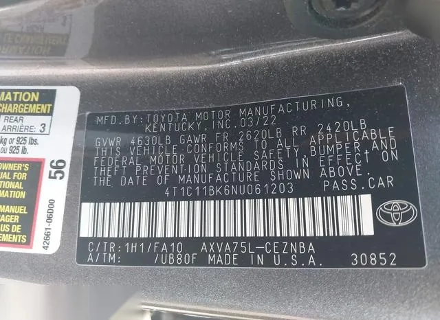 4T1C11BK6NU061203 2022 2022 Toyota Camry- Le Awd 9