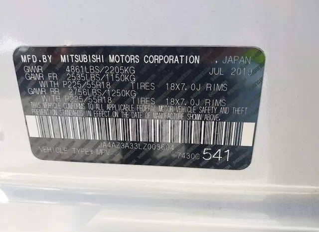 JA4AZ3A33LZ003604 2020 2020 Mitsubishi Outlander- LE 2-4 9