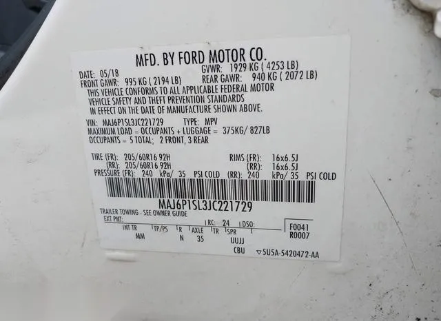 MAJ6P1SL3JC221729 2018 2018 Ford Ecosport- S 9