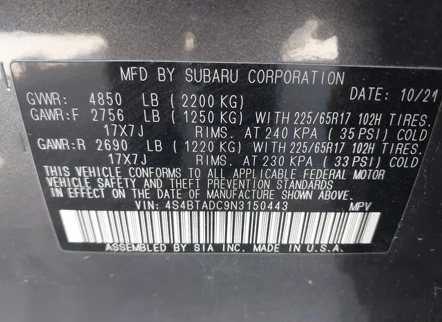 4S4BTADC9N3150443 2022 2022 Subaru Outback- Premium 9