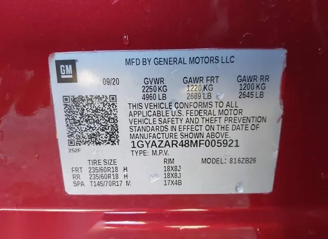 1GYAZAR48MF005921 2021 2021 Cadillac XT4- Fwd Luxury 9