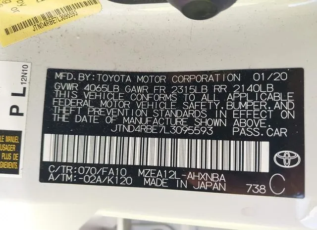 JTND4RBE7L3095593 2020 2020 Toyota Corolla- SE 9