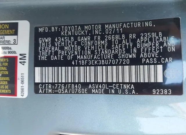 4T1BF3EK3BU707720 2011 2011 Toyota Camry- LE 9