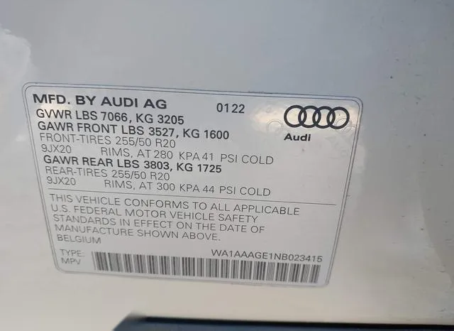 WA1AAAGE1NB023415 2022 2022 Audi E-Tron- Premium Quattro 9