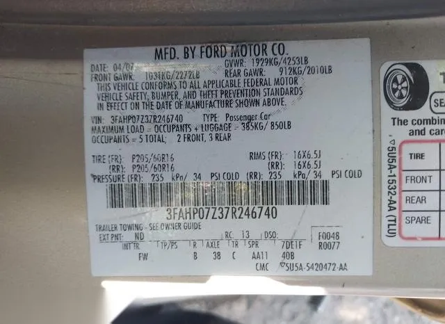 3FAHP07Z37R246740 2007 2007 Ford Fusion- SE 9