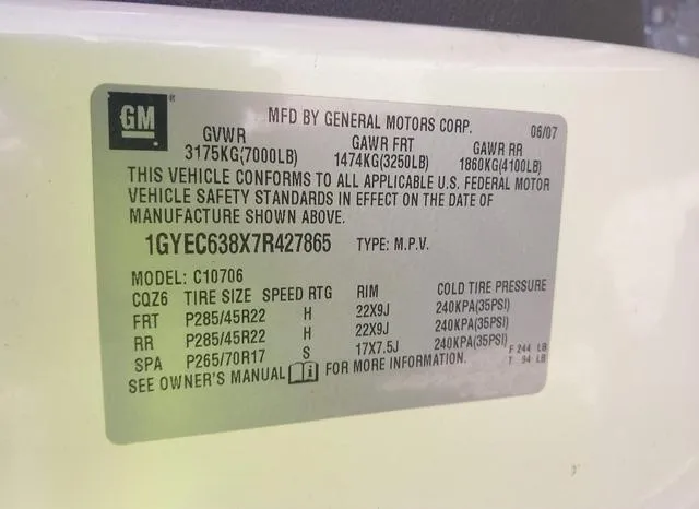 1GYEC638X7R427865 2007 2007 Cadillac Escalade- Standard 9