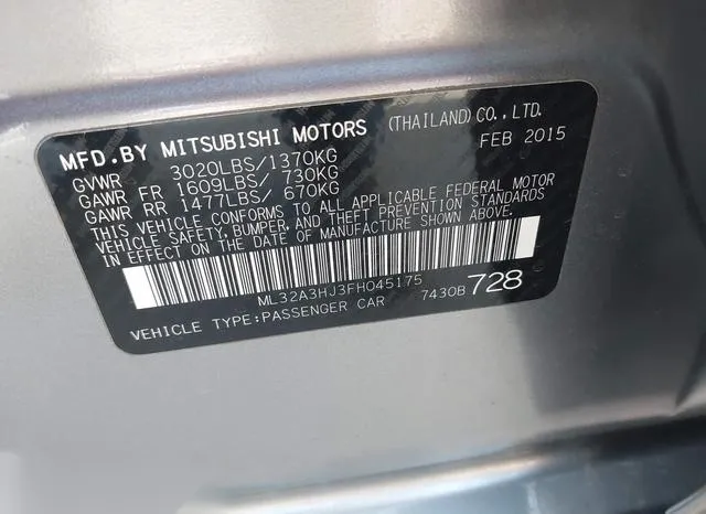 ML32A3HJ3FH045175 2015 2015 Mitsubishi Mirage- De/Rf 9