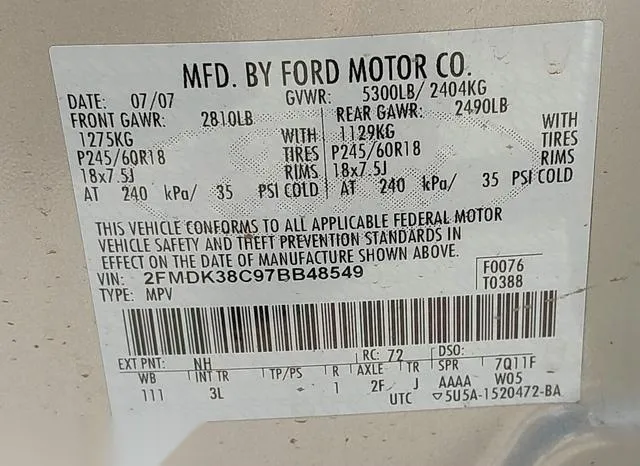 2FMDK38C97BB48549 2007 2007 Ford Edge- Sel 9