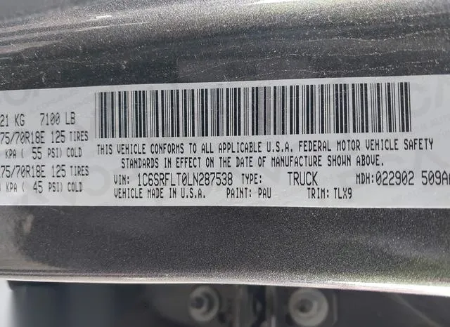 1C6SRFLT0LN287538 2020 2020 RAM 1500- Rebel  4X4 5-7 Box 9