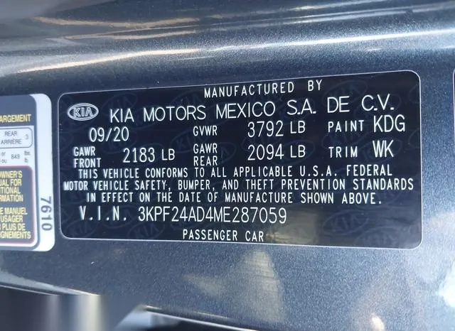 3KPF24AD4ME287059 2021 2021 KIA Forte- Lxs 9