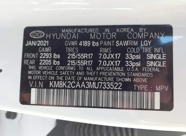 KM8K2CAA3MU733522 2021 2021 Hyundai Kona- Sel 9