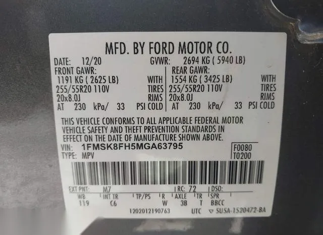 1FMSK8FH5MGA63795 2021 2021 Ford Explorer- Limited 9