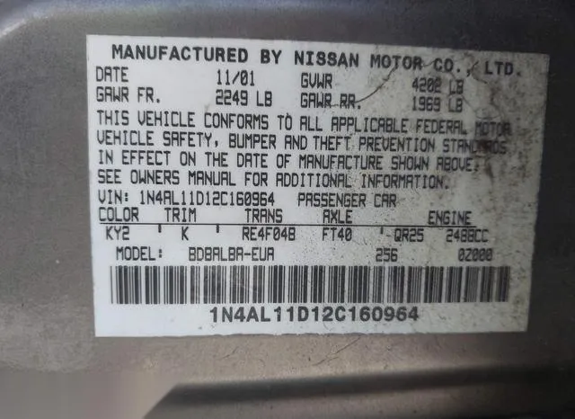 1N4AL11D12C160964 2002 2002 Nissan Altima- 2-5 S 9