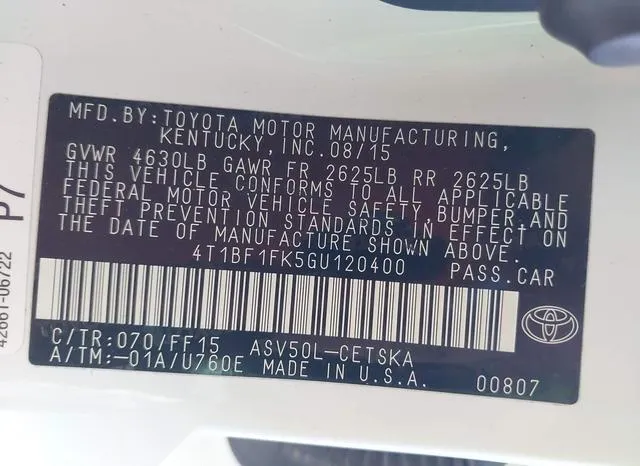 4T1BF1FK5GU120400 2016 2016 Toyota Camry- SE 9