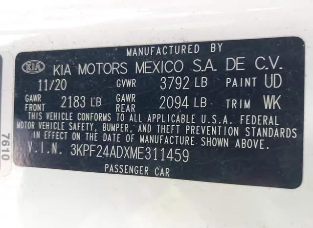 3KPF24ADXME311459 2021 2021 KIA Forte- Lxs 9