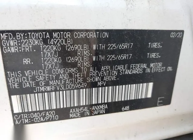 JTMRWRFV3LD059649 2020 2020 Toyota RAV4- Hybrid Xle 9