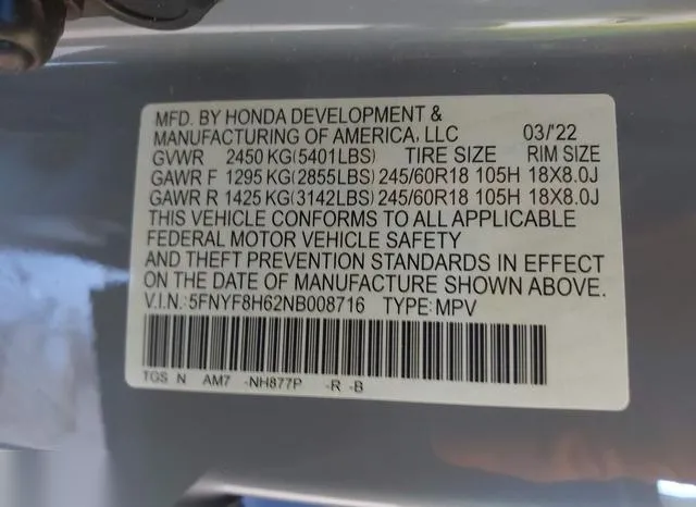 5FNYF8H62NB008716 2022 2022 Honda Passport- Awd Trailsport 9