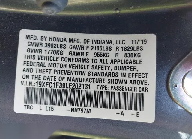 19XFC1F39LE202131 2020 2020 Honda Civic- EX 9