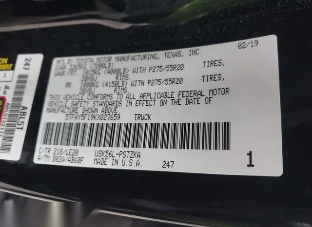 5TFAY5F19KX827659 2019 2019 Toyota Tundra- Platinum 5-7L V8 9