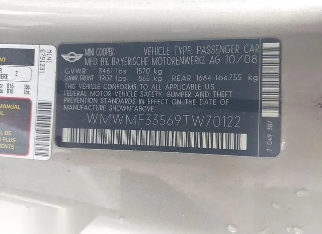 WMWMF33569TW70122 2009 2009 Mini Cooper 9