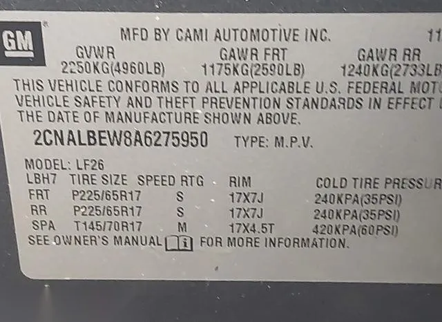 2CNALBEW8A6275950 2010 2010 Chevrolet Equinox- LS 9