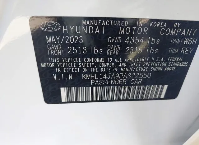 KMHL14JA9PA322550 2023 2023 Hyundai Sonata- Sel 9