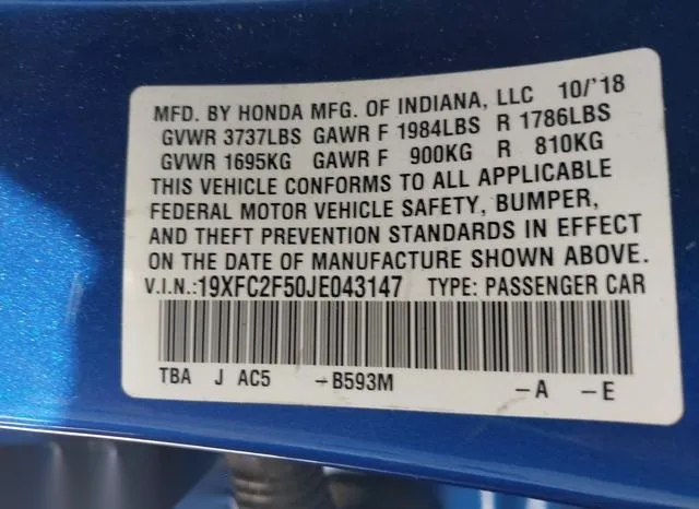 19XFC2F50JE043147 2018 2018 Honda Civic- LX 9