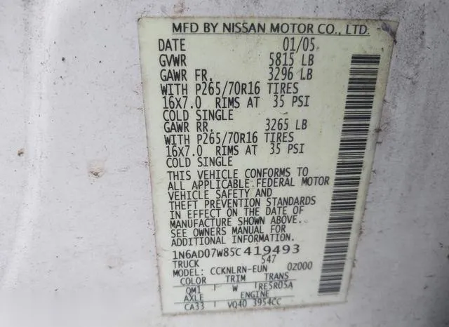 1N6AD07W85C419493 2005 2005 Nissan Frontier- SE 9