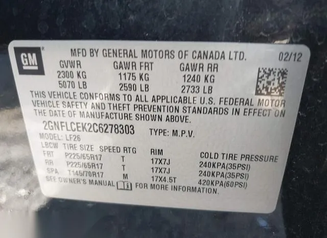 2GNFLCEK2C6278303 2012 2012 Chevrolet Equinox- LS 9