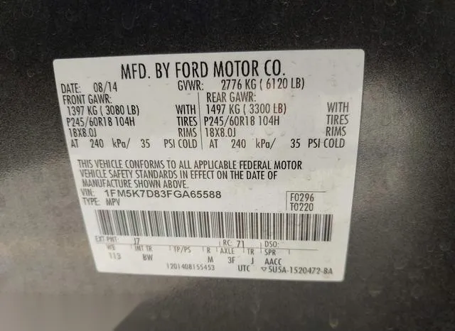 1FM5K7D83FGA65588 2015 2015 Ford Explorer- Xlt 9